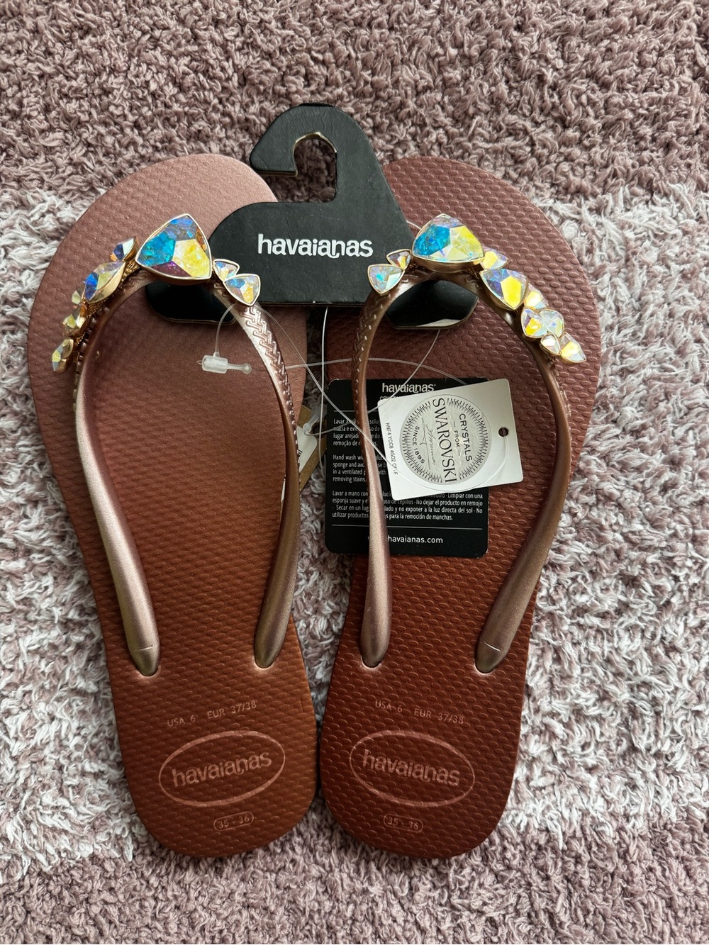 Havaianas Brown Flip-Flop Sandals with Iridescent Crystal Accents